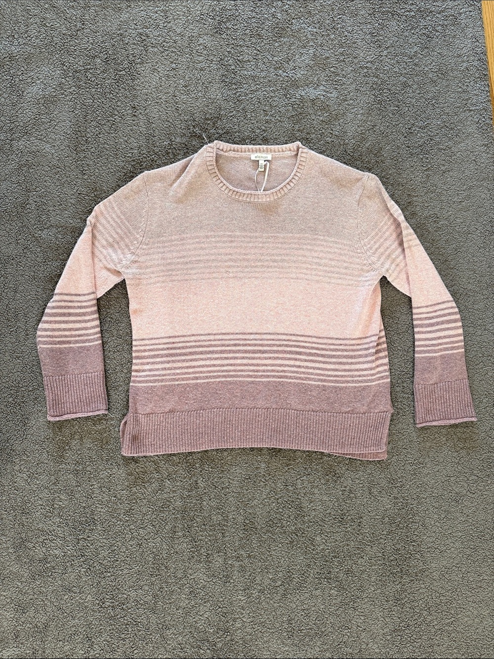 Ella Moss Blush to Mauve Ombre Stripe Crewneck Sweater